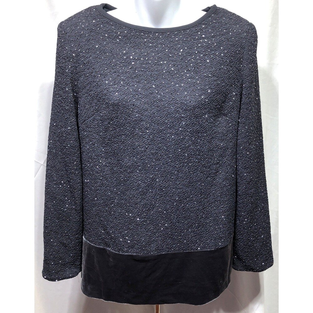 Jessica Howard Sparkle Top Blouse 8 Gray Crepe Velour Long Sleeve Cocktail Party